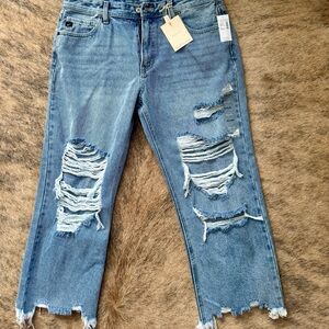 KanCan Blue Cropped Distressed Jeans with Raw Hem
